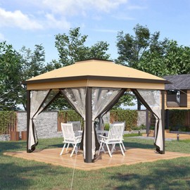 Outsunny 11' x 11' Pop Up Canopy Tent with Netting and Carry Bag, Instant Gazebo Sun Shelter, Tents for Parties with 121 Square Feet of Shade, for Outdoor, Garden, Patio, Beige
