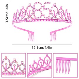 Pink 85th Birthday Crown and Sash Girl 85th Birthday Decoration Rhinestone Birthday Tiara Princess Crown Queen Tiara Birthday Sash Girls 85th Birthday Decoration Party Clothing Accessories,