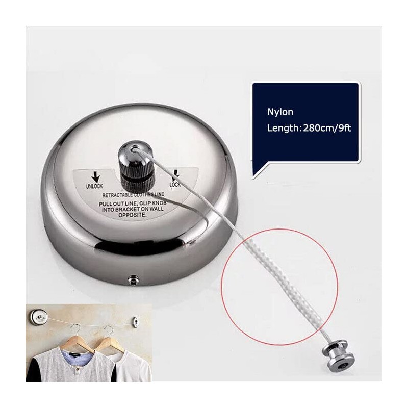 Fictory Retractable Washing Line, Invisible Washing Line, Stainless Steel Retractable