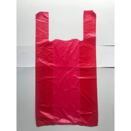 100 Pack Red Vest Style Plastic Carrier Bags - Size Large 12” x 18” + 24” - HEAVY DUTY