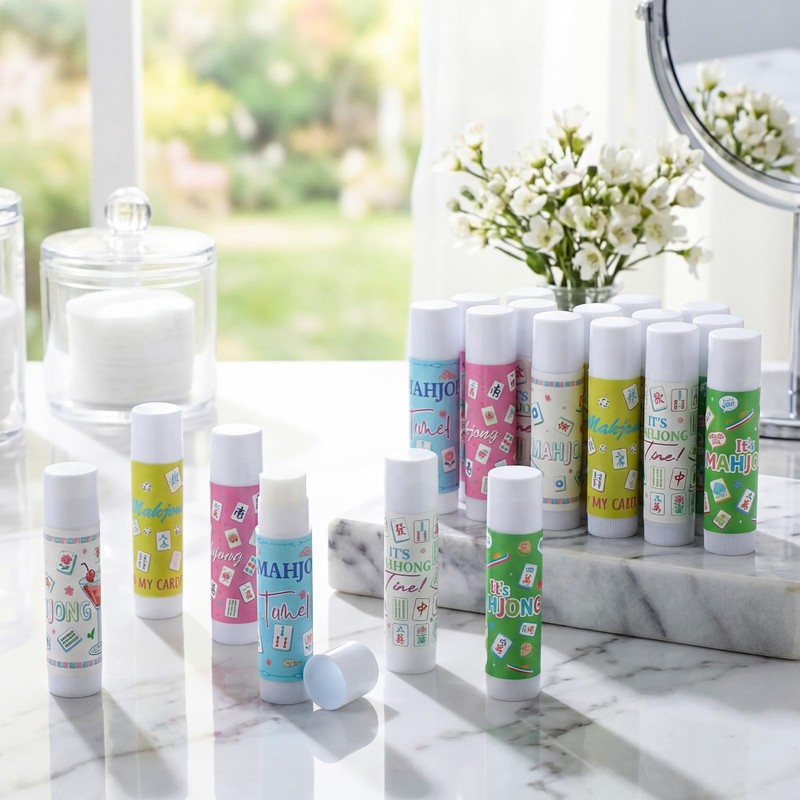 24 Pcs Mahjong Gifts for Women Mah Jong Lip Balm