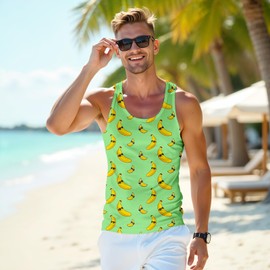Men's 3D Graphic Tank Top, Summer Beach Sleeveless Novelty Tee, Breathable Rave Tank Top (US, Alpha, 3X-Large, Regular, Regular, Banana)