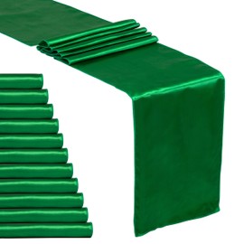 12 Pack Green Satin Table Runner 12 x 108 Inches Long | Bright, Smooth and Silky Table Decor for Birthday Party Wedding Banquet Decorations - Green