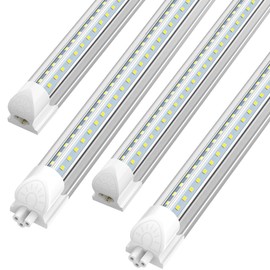 SHOPLED LED Shop Light 8FT, 100W 5000K Daylight White, 15000LM Clear Cover, V Shape, T8 LED Tube Light Fixture, High Output, 8 Foot for Garage, Workshop, 4 Pack