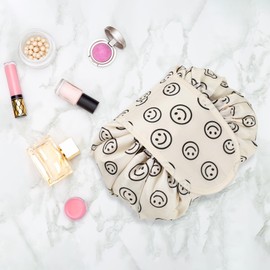 Flat Lay Makeup Bag - Makeup Bag, Holiday Essentials for Women, Travel Essentials, Make Up Organiser, Make Up Organiser Bag, Large Capacity Drawstring Storage Bag Foldable Cosmetic Bag Retractable