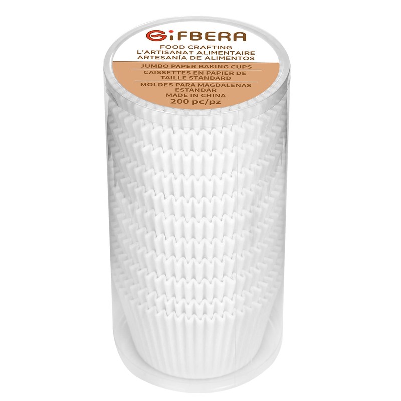 Jumbo White Cupcake Liners Greaseproof Paper 200-Count - Gifbera Odorless
