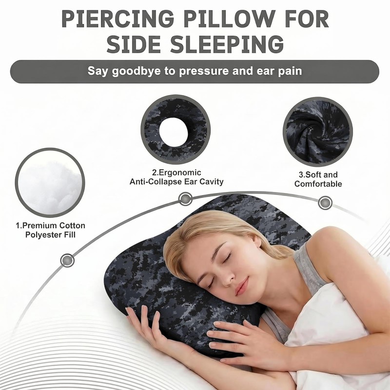 Ear Piercing Pillow for Side Sleepers 17.3 x 12.6 in