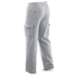 Winter Tex Mens Long Cargo Pants Sweatpants Truck Fleece Lined with Elastic Waistband, Fleeced Cargo Pants S-XXL (2XL, Light Gray)