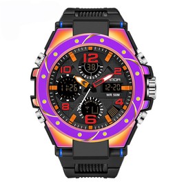 CdyBox Men Tactical Watch Waterproof Military Sport Work Digital Analog Wrist Multi Electronic Watch (Purple)