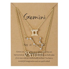 COLORFUL BLING 3Pcs 12 Constellation Zodiac Sign Layered Choker Necklaces Set Letter Astrology Horoscope with Message Card for Women Jewelry -Gemini Gold