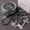 HanlinCC 6mm Hematite Stone Black Beads Catholic Saint Benedict Rosary