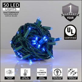 Kringle Traditions Blue Christmas Mini String Light Set, 50 LED Lights, 25 ft Indoor/Outdoor Blue Christmas Lights Decorations Blue LED Christmas Lights Outdoor Christmas String Lights, 6" Spacing