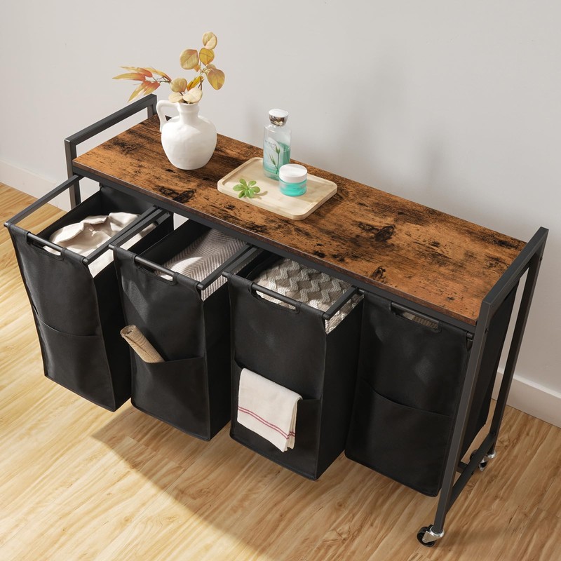 HOOBRO Laundry Sorter 4 Sections, Laundry Hamper with Wheels, 4