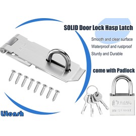 Litensh 4 Inch Stainless Steel Door Locks Hasp Latch with Padlock, Safety Packlock Clasp Hasp Lock Latch, Extra Thick Gate Lock Hasp Clasp Shed Lock for Bedroom Garage Window Silver