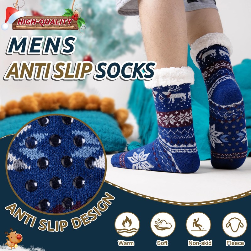 WEVIAS Men's Fleece Lined Cozy Extra Thick Slipper Socks Winter