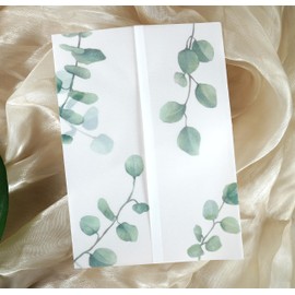 Puremigo 50 Pack Greenery Printed Pre-Folded Vellum Jackets for 5x7 Invitations - 105GSM Vellum Paper 5x7 Jackets - Vellum Wedding Invitations Wraps - Transparent Wedding Invitations Jacket