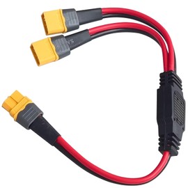OUQYLG XT60 Splitter Extension Cable 1 Female to 2 Male Connector Adapter,12AWG Extension Cord for Solar Panel,Solar Generator,Portable Power Station, Drone,RV,Ship etc(0.3M/1ft)