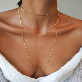 Xduargs Boho Layered Pendant Necklace Vintage Thin Chain Necklace Gold Waterfall Chain Necklace Multilayer Long Chain Necklace Jewellery for Women and Girls, Zinc, No Gemstone