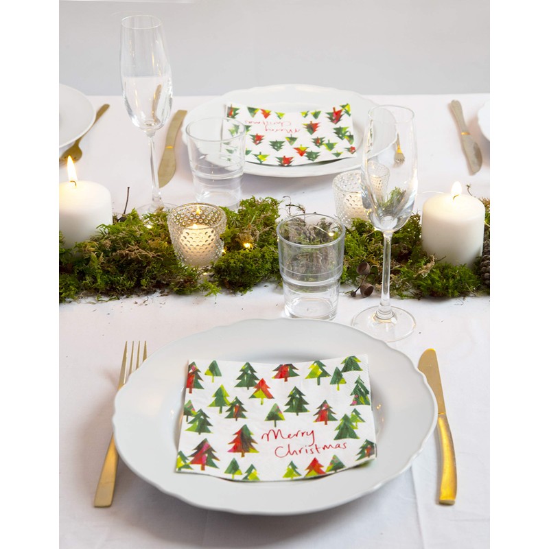 Talking Tables Pack of 21-Recyclable Christmas Tree Napkins Zero Plastic-Perfect