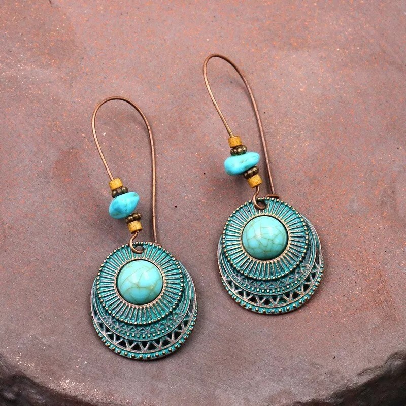 LZD Bohemia Earrings Long Dangle Earrings Drop Turquoise Vintage Antique