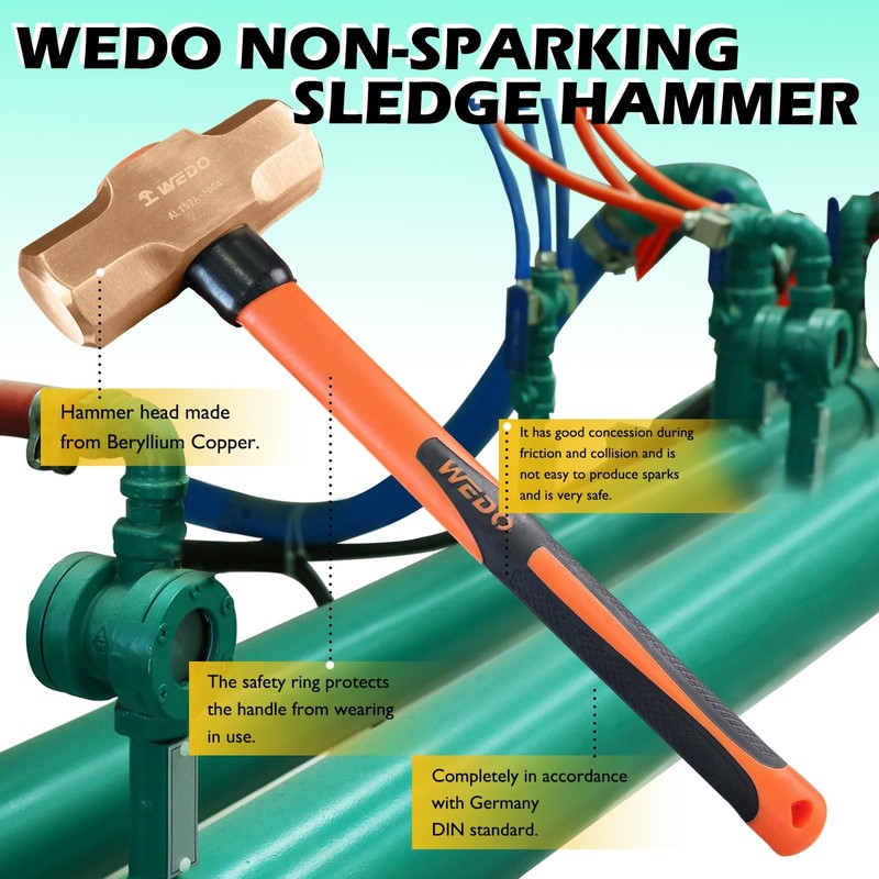 WEDO Non-Sparking Sledge Hammer with Fibreglass Handle, Spark-free Safety Demolition