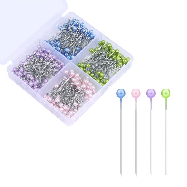 KINBOM Pack of 320 Sewing Pins, 38 mm Straight Pins with Head Coloured Decorative Sewing Needles for Fabric with Coloured Heads for Quilting Dressmaking (Purple, Pink, Blue, Green)