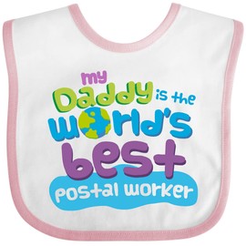 inktastic My Daddy Is the World's Best Postal Worker Baby Bib White and Pink 25517