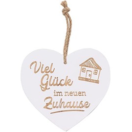 Spruchreif Decorative Heart, Good Luck in the New Home, Wooden Heart with Engraving, Housewarming Gift
