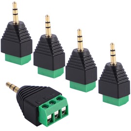 Cuziss 5pcs 3.5mm (1/8inches) Stereo Audio Male to AV 3-Screw Terminal Female Phoenix Adapter Connector