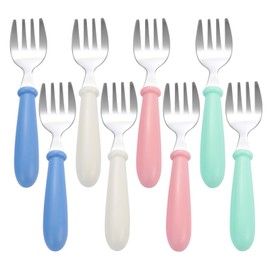 8 PCS Toddler Forks, Baby Cutlery Childrens Forks with Rounded Tips, 1 * 5inch, Small Training Forks, Stainless Steel Kids Cutlery Set for Self Feeding, for New Parents (Green Blue Pink White)…