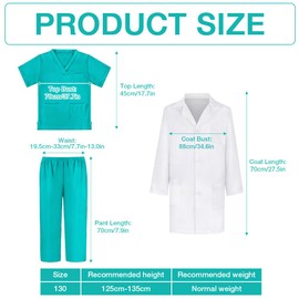 Mineup Doctor Costume for Kids, 9PCS Kids Unisex Hospital Doctor Fancy Dress Costume, Child Role Play Costumes Unisex, Toddler Medical Play Set, Doctor Dress Up Role Play for Kids 8-10 (Green)