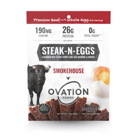 Ovation Foods Steak-N-Eggs Beef Strips, Zero Sugar, High-Protein Jerky (26g premium protein), Gluten Free, KETO, 190 mg Choline, Paleo 1.6oz Bag (4 count) - Smokehouse