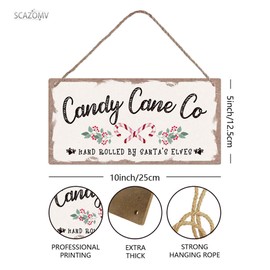 Candy Cane Co. Christmas Wood Signs Wall Art Decor for Home Kitchen Coffee Bar Porch Yard Front Door 10"x5" Wooden Hanging Plaque Decorations