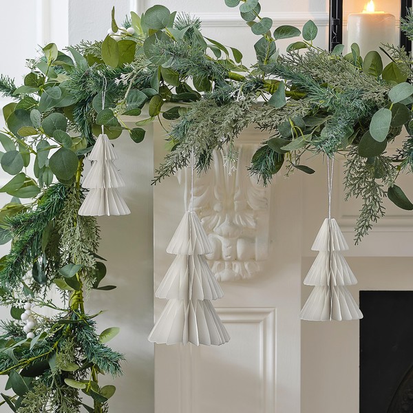 Ginger Ray White Honeycomb Tree Paper Hanging Christmas Decorations -