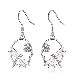 POPLYKE Sterling Silver Opal Dragonfly Dangle Drop Earring Charm Jewelry Birthday Gift For Women Grandma