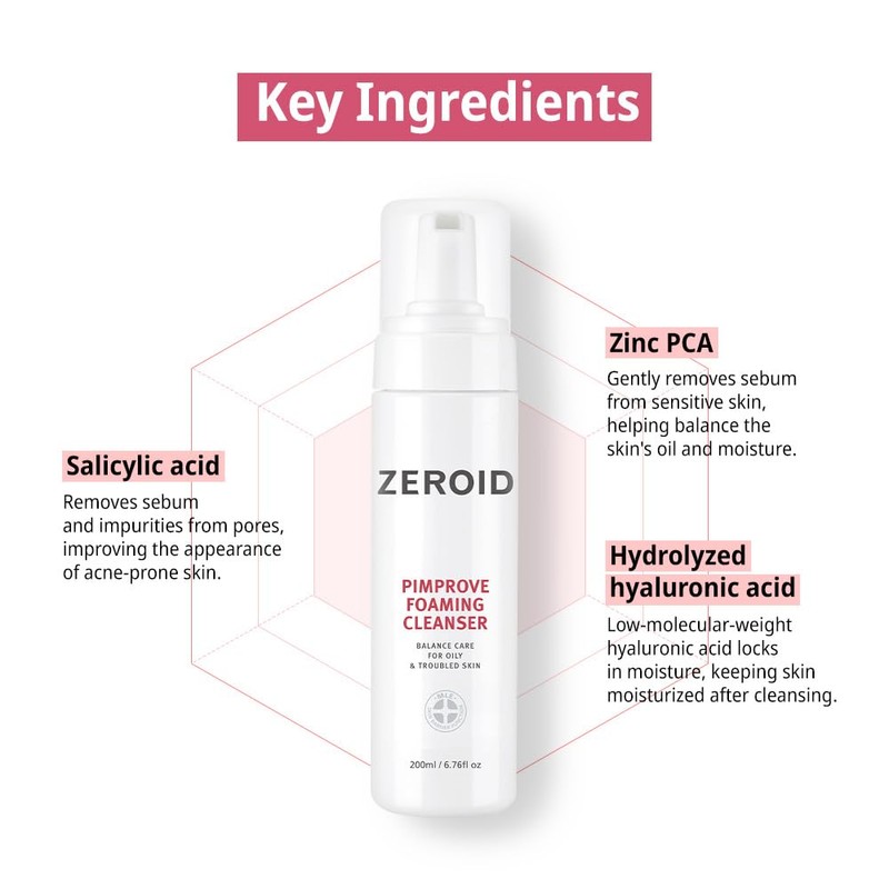 ZEROID Pimprove Foaming Cleanser, Korean Dermocosmetics, Balanced Care for Oily