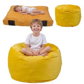KreyNa Bean Bag Chair and Sensory Crash Pad for Kids, Convertible Beanbag Folds from Lazy Chair to Floor Sensory Crash Pad, Children Lazy Sofa Chairs with Memory Foam Filling, Machine Washable, Yellow