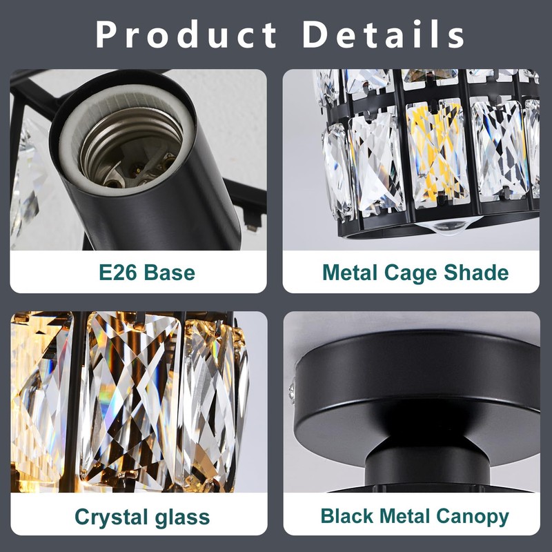 Ruibutrade Black Hallway Light Fixtures, Modern Semi Flush Mount Ceiling