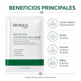 BIOAQUA Mascarilla Facial con Ácido Salicílico, para Acné y Poros, Presentación en Crema, 25 g