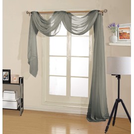 Decotex Premium Quality Sheer Voile Scarf Valance for Home & Event Designs (54" X 216", Gray)