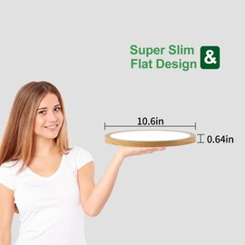 LED Ceiling Light Flush Mount - 10.6 Inch 24W Dimmable LED Ceiling Light 3000K-6000K Selectable Flat Low Profile Round Ceiling Lights for Bedroom Laundry Closet Hallway (Wood)