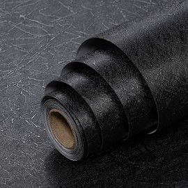 Yun-aeon Black Silk Peel and Stick Wallpaper 17.3"x480" Embossed Textured Contact Paper Removable Waterproof Self Adhesive Vinyl Wallpaper for Bedroom Kitchen Cabinet Furniture