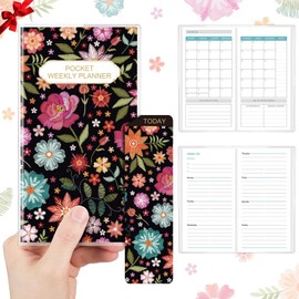 ReliThick 1 Set Undated Monthly Planner Blank Pocket Calendar for Purse 6.5" X3.5" Small Daily Weekly Pocket Planner with Bookmark and PVC Cover for Teacher Employee Appreciation Gifts (Floral)