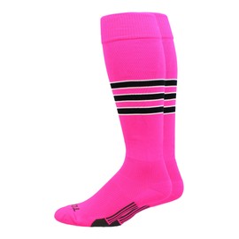 MadSportsStuff Dugout 3 Stripe Baseball Socks (Neon Pink/Black/White, Small)