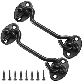 Litensh 2PCS Barn Door Hook Lock, Gate Door Hook and Eye Latch, Cabin Hooks and Eye Latch Lock Cabinet Latche, Swivel Window Hook for Sliding Door Bedroom Bathroom Windows Gates Black, 4 Inch