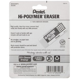 Pentel Hi-Polymer Block Eraser Small White, Pack of 8 (ZEH05BP4)