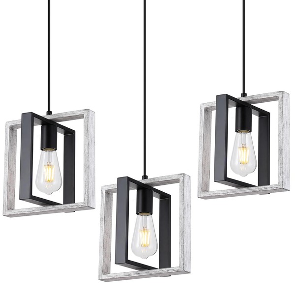9MMML Wood Pendant Light Kitchen Island Set of 3, Farmhouse