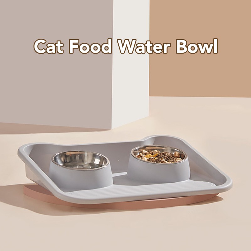 Cat Water Food Bowl 15 Degree Tilt Prevent Spill Stainless