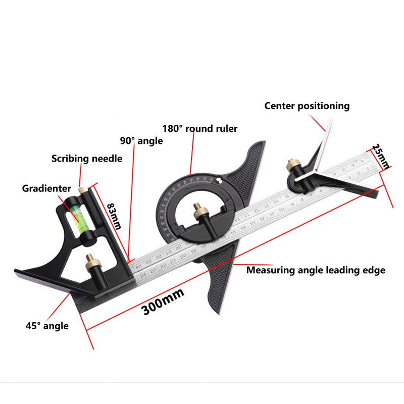 Combination Square Aluminum Alloy Stainless Steel Measuring Tool for Angle
