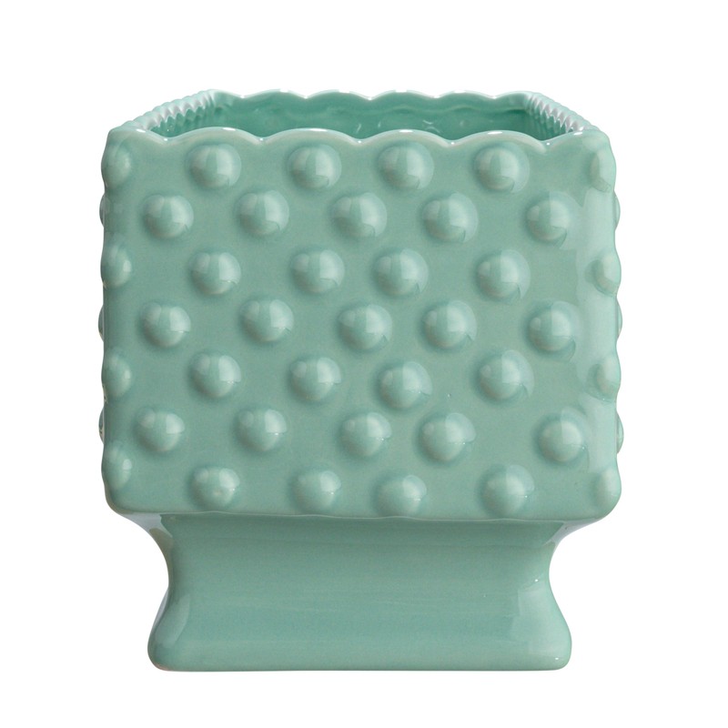 Creative Co-op Ceramic Hobnail Planter with Scalloped Edge and Polka